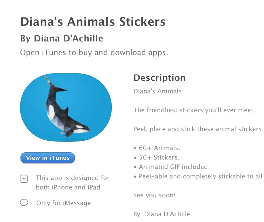 Diana’s Animals stickers — original project detail 1